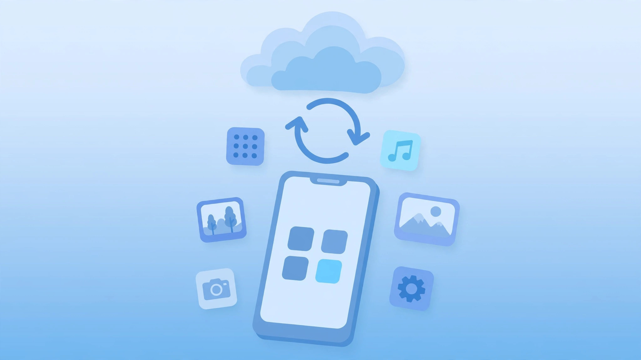 Illustration of a smartphone syncing data to a cloud backup