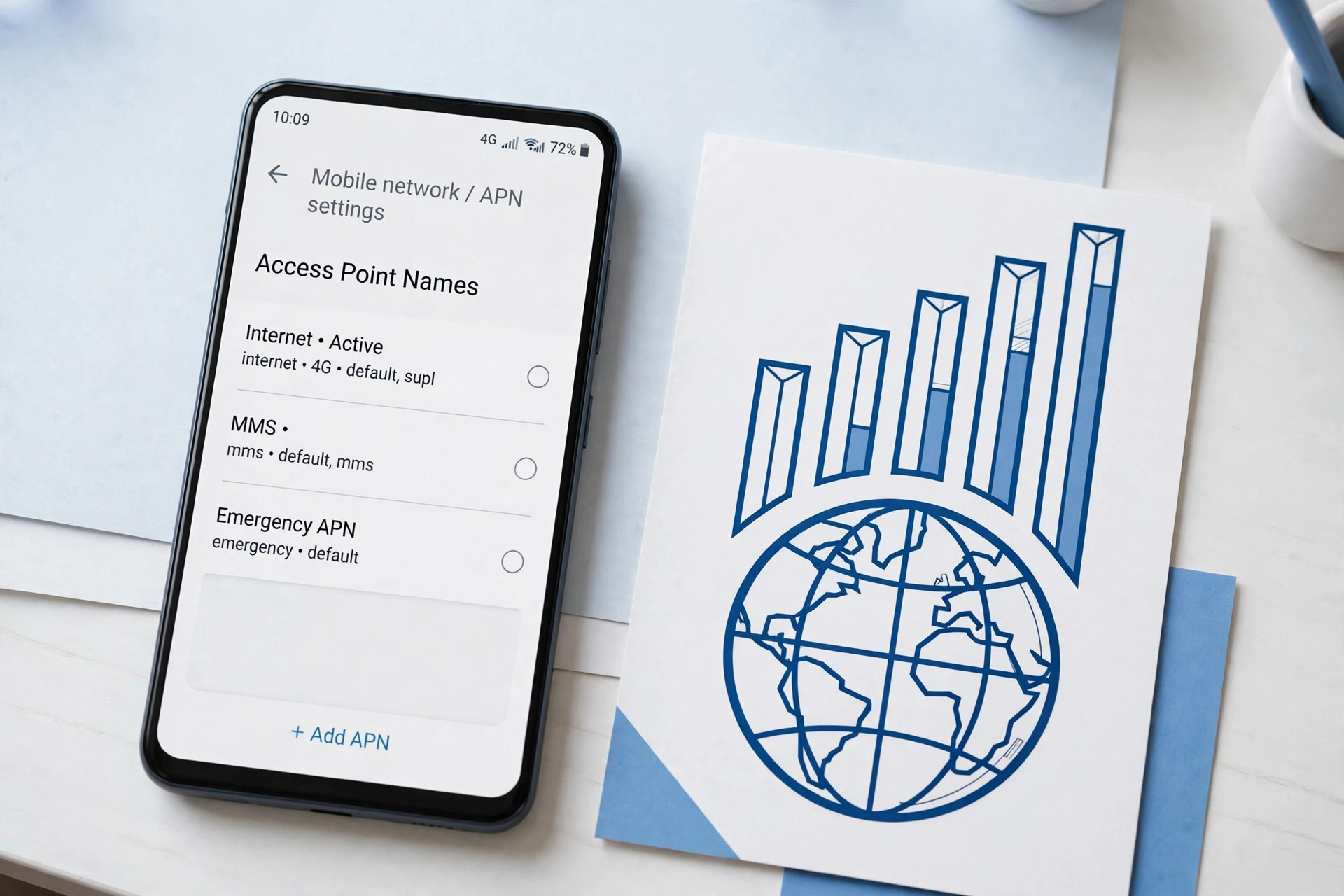 Android phone displaying mobile data APN settings with a 4G signal icon on screen