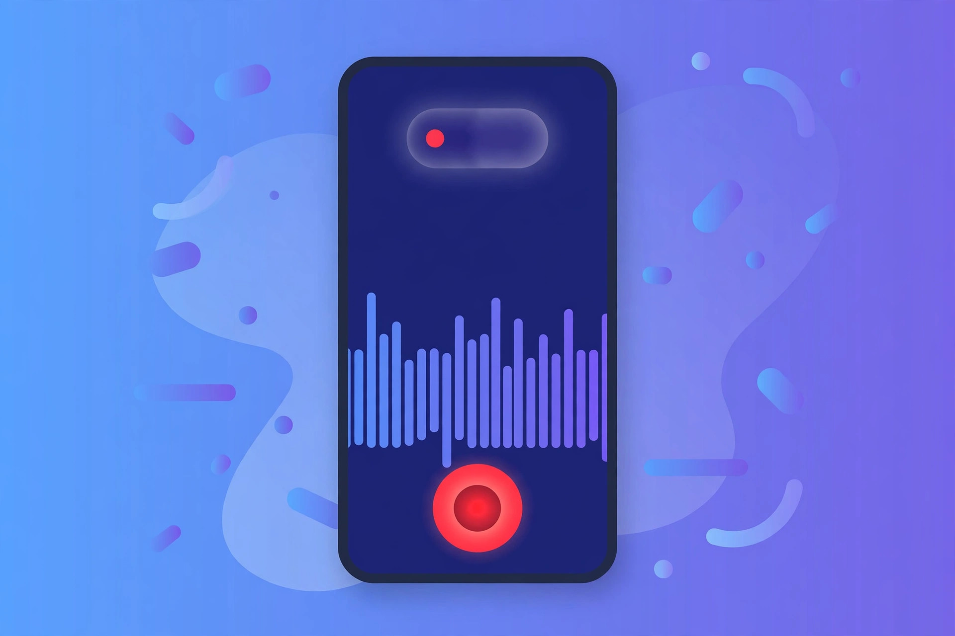 Illustration of a smartphone showing a screen recording interface with a red record button